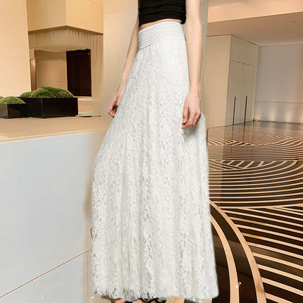 New Style High-Waisted Slimming Hollow Lace Skirt Long Floor-Length Lace Pleated Skirt