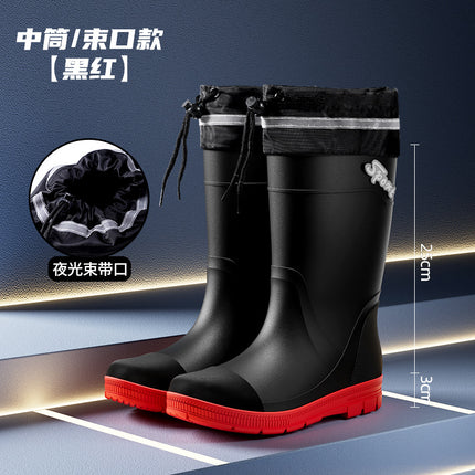Bundle High-bark Men's Rain Boots Trendy Cool Men's Mid-high Rain Boots Climbing Patrol Waterproof Shoes Non-slip Rubber Shoes Men's Water Boots