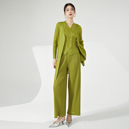 Fashionable Suit for Women, High-End Three-Piece Set, High-End Temperament, Commuting Design, Pleated Miyake Outfit, Complete Set