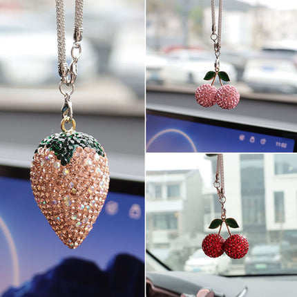 Ai Cheng Cross-Border Cherry Strawberry Car Interior Rhinestone Pendant Car Decoration Supplies Car Supplies Pendant