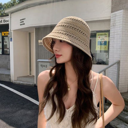 Summer Women's Korean-Style Sun Protection Sun Hat, Foldable Straw Hat, Anti-Uv Fisherman Hat, Outdoor Face-Covering Bucket Hat