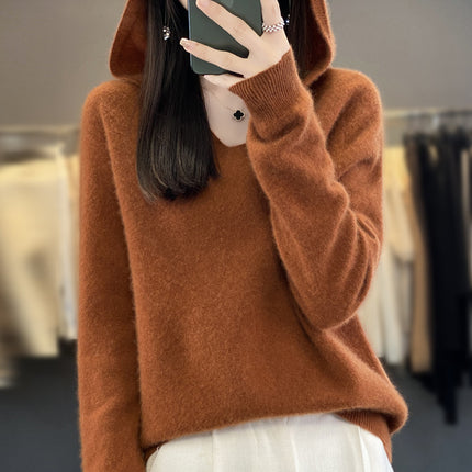2024100 Soft Waxy Wool Hoodie for Women Manufacturer Wholesale Seamless Long-Sleeved Pullover Knitwear in Stock Fine Wool
