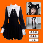 [three-piece set] nun dress + succubus headdress + small net black stockings / XS