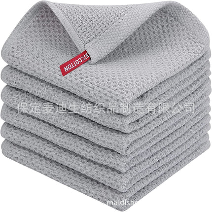 Cross-border Amazon pure cotton honeycomb kitchen dishwashing square towel can be suit with hook waffle square towel generation sticker code