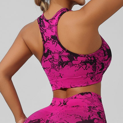 Cross-Border Seamless Tie-Dye Yoga Wear Beautiful Back Sports Bra High Waist Peach Butt Lift Fitness Tights Suit for Women