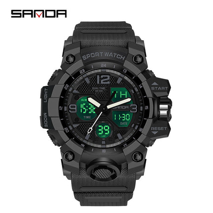 Sanda Hot-Selling Watch Korean Version Student Party Multi-Functional Waterproof Alarm Clock Electronic Watch Cool Dual Display Luminous Sports Watch