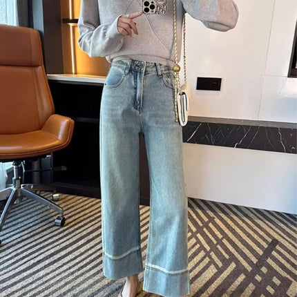 Light Color Straight Jeans Women's Spring and Summer Thin New Pear-Shaped Figure Niche High Waist Slimming Wide Leg Pants