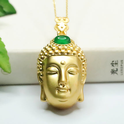 Aiyu Natural Green Agate Buddha Head Pendant Ice Green Chalcedony Buddha Necklace Wholesale Dropshipping S4011904
