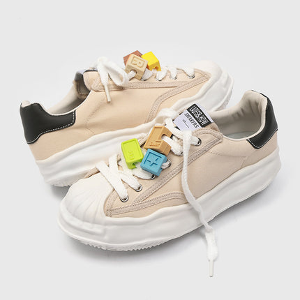 Men's Shoes Summer New Niche Canvas Board Shoes Internet Popular Shell Head Couple's Casual All-match Thick Sole Dissolving Shoes Trendy