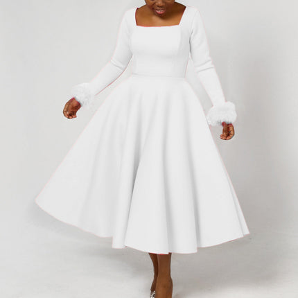 D451 Party Dress Independent Station Winter Elegant Fur Decoration Large Skirt Dress African Dress