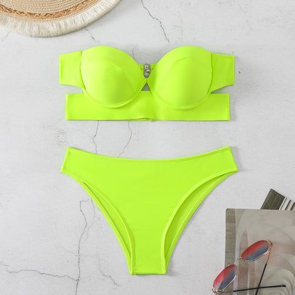 2024 European and American Cross-border Backless Bikini Solid Color Black Hard Shell Bag Split Swimsuit Women Swimsuit Bikini