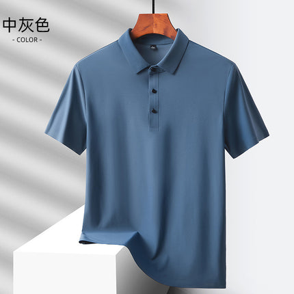 2025 Summer Ice Silk Men's Polo Shirt Work Clothes Thin Business Casual Stretch Breathable Short Sleeve Couple Style