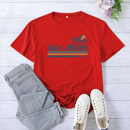 Amazon Supply Guif of Mexico Printed Short-Sleeved Women's Casual Summer Casual Loose Round Neck