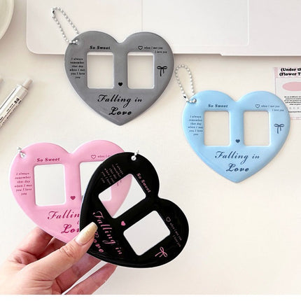 Monvkaka Dual 1inch Card Holder Double Grids Heart-Shaped Cp Card Holder Bag Hanging Id Photo Star Chasing Small Card Storage Keychain