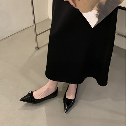 French-Style Bow Shallow Mouth Single Shoes 2025 Early Summer New Slip-On Patent Leather Shoes Versatile Simple Pointed Toe Work Shoes