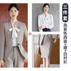 Oatmeal suit + skirt + shirt / S