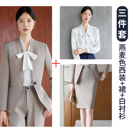 High-End Spring & Fall Hotel Front Desk Professional Wear Long-Sleeved Sales Department Reception 4S Store Sales Consultant Fashion Suit Suit