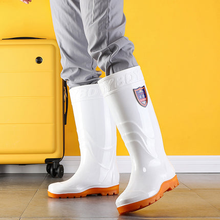 Military White High-Top Rain Boots Food Factory Workshop Men's and Women's Rubber Shoes Thickeneded Anti-Slip Series Men's Wading Shoes Labor Protection Shoes