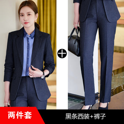Business Dress Temperament Goddess Fan Striped Suit suit Korean Style Workplace Business Dress Suit Work Clothes Fashion