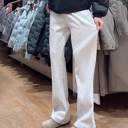 White-Gray Flared Sweatpants for Men, Spring and Autumn, Tall, Extended Length, Straight-Leg, Drapey, American-Style, Cropped Casual Pants