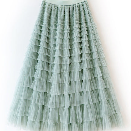 Sauze Skirt Women's Sweet Multi-Layer Cake Mesh Skirt light purple Elegant Elegant Elasticite Waist Princess A- Line Long Skirt