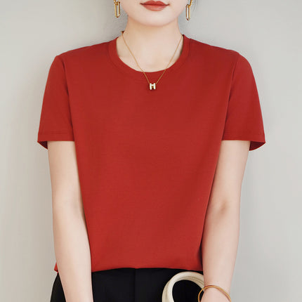 100 mercerized cotton short-sleeved T-shirt women's 2025 summer new V-neck cotton pullover vest cool feeling ice silk base