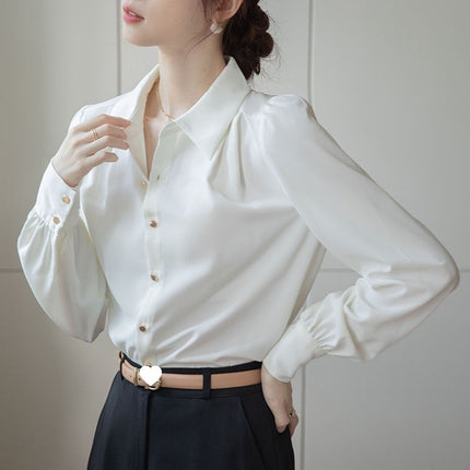 Autumn New Korean Style Loose White Shirt Long-Sleeved Top with a Commuter Design, Niche Light Luxury Professional Shirt for Women
