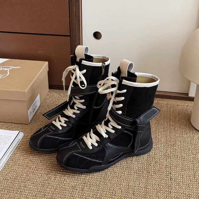 Celebrity-Style Retro Boxing Boots, Melard Flat-Soled Height-Increasing 2025 New Genuine Leather Women's Boots, Wasteland Style for Autumn and Winter