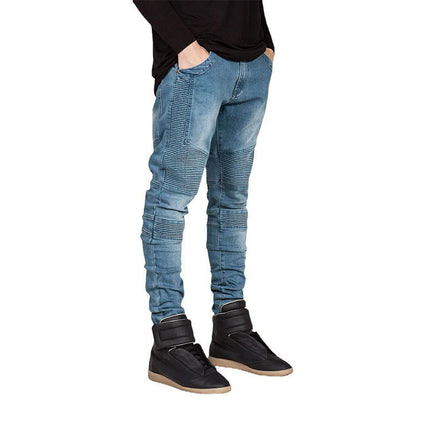 Foreign Trade Cross-border Men's Jeans Ruffle Slim-fit Elastic Leggings Motorcycle Jeans Casual Pencil Trousers