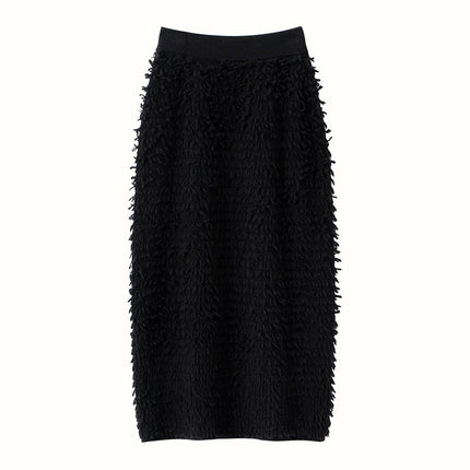 2025 New Autumn and Winter Fashionable and Versatile Cashmere Knitted Skirt for Women Brushed Korean Pure Color Hip Skirt Soft