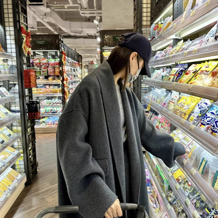 2026 Wrap-Style 100% Sheep Wool Minimalist Texture Loose Silhouette Cape-Style Double-Sided Wool Coat for Women