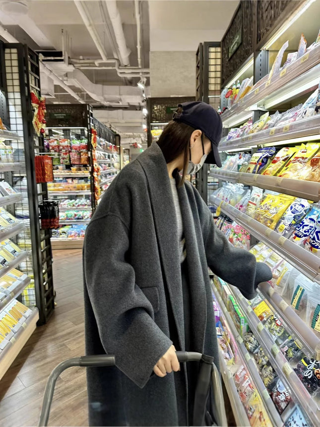 2026 Wrap-Style 100% Sheep Wool Minimalist Texture Loose Silhouette Cape-Style Double-Sided Wool Coat for Women