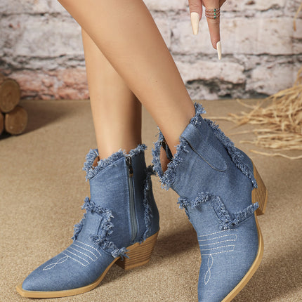 2025 New Style Western Cowboy Women's Boots with Pointed Toe and Tassels, Fashionable Side Zipper, Cross-Border Large Size Wedge Heel Women's Boots Wholesale