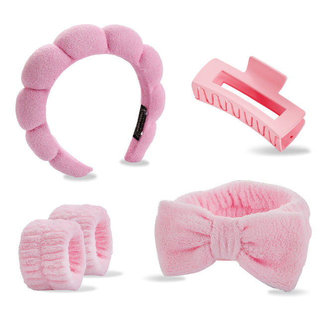 Cross-border Amazon Face Wash Hair Band Five suit Sponge Twist High Cranial Top Head Band Wrist Band Hair Band