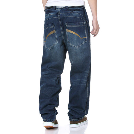 Deep Color Hip-hop Skateboard Pants Spring and Autumn New Arrival Washed Denim Pants Men's plus size Fat Man Loose Long Pants