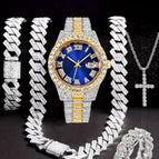 Gold, blue and silver (watch + bracelet + necklace + cross necklace + ring)