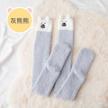 Coral fleece winter thickened socks women's Christmas socks cute cartoon home socks floor over-the-knee long women's socks ins