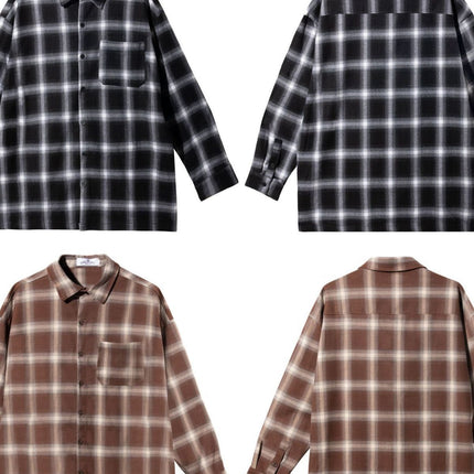 American-style chicano chicano classic plaid brushed woven thick version button-breasted loose retro long sleeve shirt for men