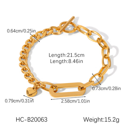 European and American Cross-Border Ot Buckle Heart-Shaped Pendant Stainless Steel Bracelet for Women, Non-Fading, High-End Heart Jewelry, Titanium Steel Jewelry