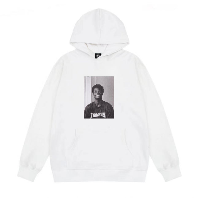 Heavy Thrasher Flame Hooded Unisex Sweatshirt American Style Cross-Border Casual Hoodie Trendy Brand Printed Loose Fleece-Lined
