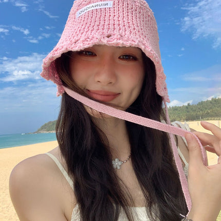 Korean-Style Beggar Hat, Fisherman Hat for Women, Spring and Summer, Face-Slimming Bucket Hat, Breathable Knit Hat, Trendy Sunshade and Sun Protection for Adults