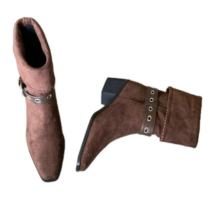 Knight Boots Women's 2025 Autumn and Winter New Retro Suede Northwest Wind Cowboy Boots Square Toe Thick Heel Medium Heel Travel Short Boots