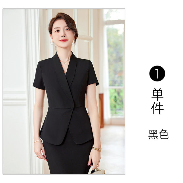 Black suit business wear suit women's summer jewelry store hotel manager Front desk workwear temperament overalls skirt