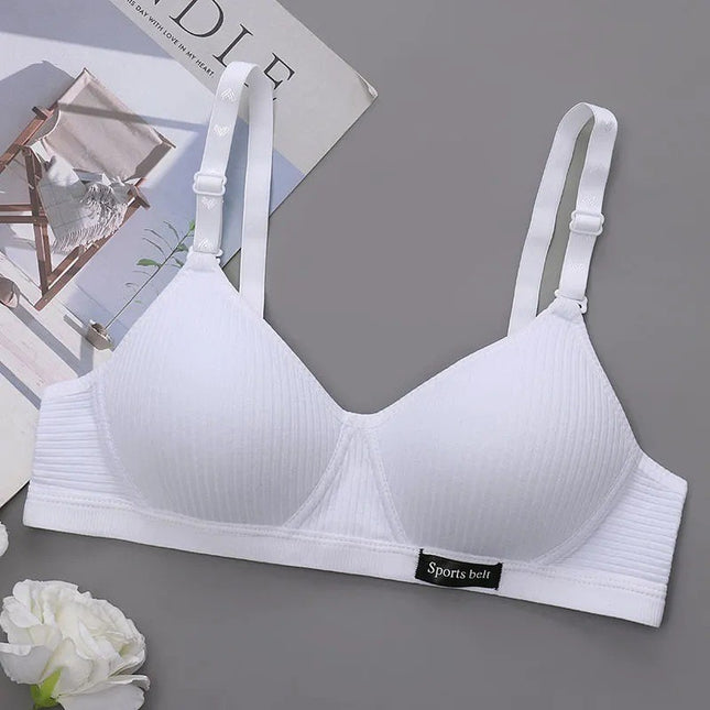 Girls High School Students Korean Style No Rims Ab Cup Bra Small Breast Thin Push-Up Anti-Sagging Pure Cotton Intimates