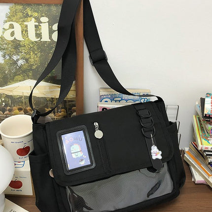 Japanese-Style Original Canvas Tote Bag, College Style Design, Casual Versatile Shoulder Bag, Lightweight Waterproof Burden-Reducing Crossbody Bag