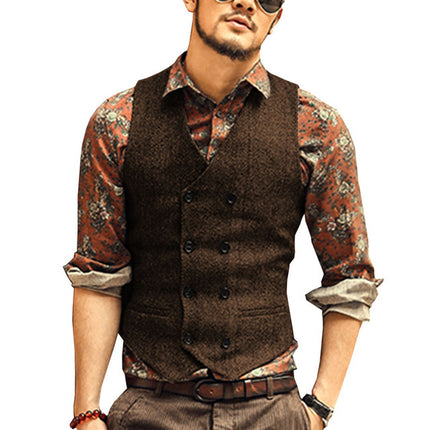 Multi-Color Foreign Trade European and American Cross-Border Hot-Selling Products 2026 New Model Men's Casual Vest Solid Color Herringbone Vest