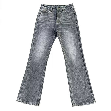 2025 Cross-Border Black and Gray Marble Washed Bootcut Jeans Clean Fit Style Retro Pants Trend