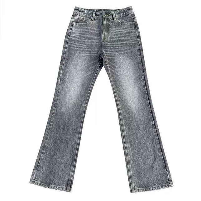 2025 Cross-Border Black and Gray Marble Washed Bootcut Jeans Clean Fit Style Retro Pants Trend