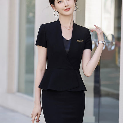 Professional suit suit women's formal wear elegant fashion high-end feeling Tongqin hotel front desk jewelry shop work clothes summer