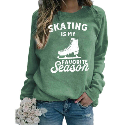 Foreign trade supply skating shoes printed round neck jacket sweater European size women's coat long sleeve cross-border